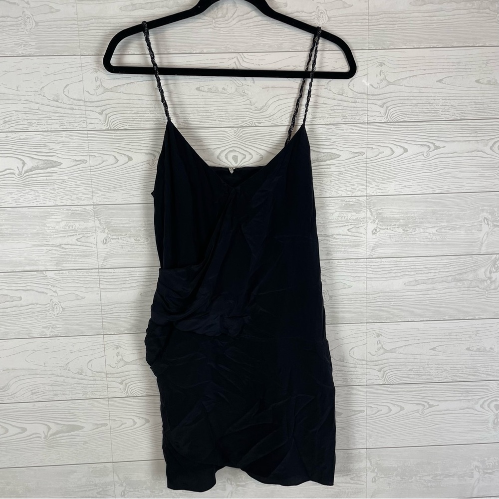 IRO Mitya Silk Black Chain Spaghetti Strap Mini Dress Size 1